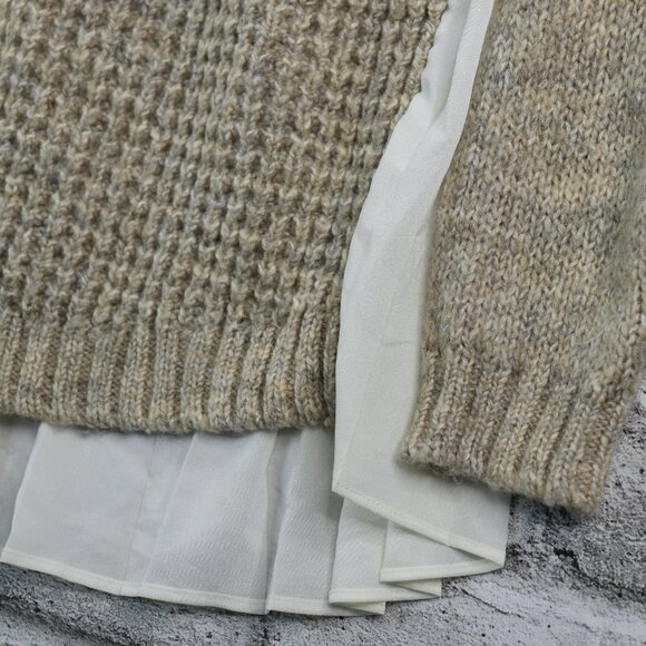 Kensie Women's Sweater Marled Oatmeal Knit With Sheer Pleaded Back Size Medium - Picture 6 of 12